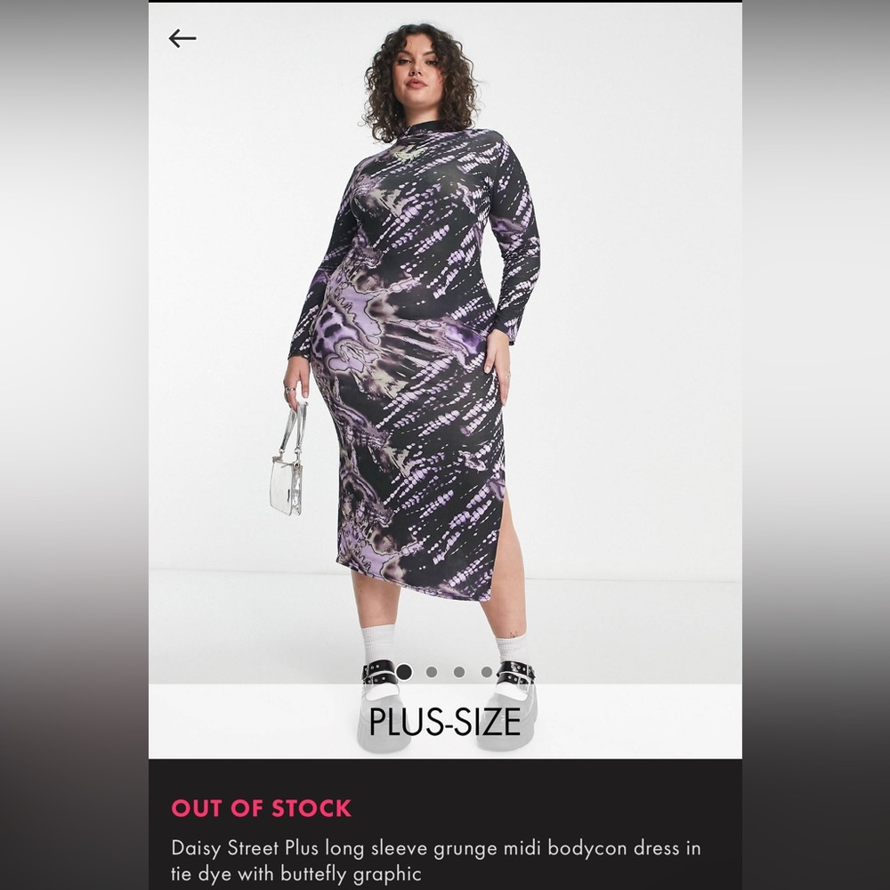 Daisy Street Plus Long Sleeve Grunge Midi Bodycon Dress in Tie Dye